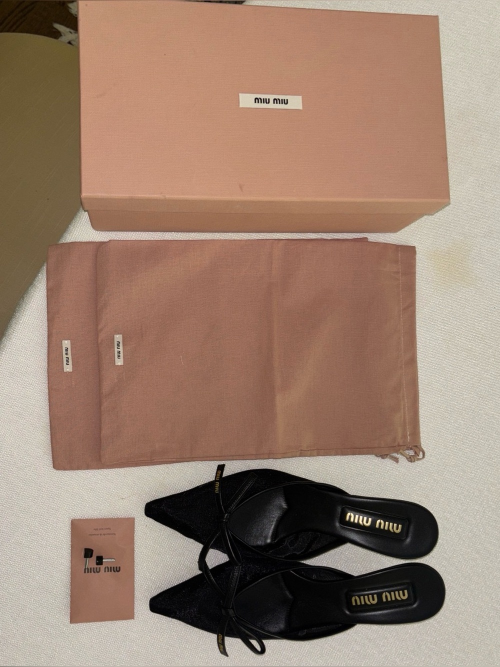 Authentic Miu Miu Black Leather Bow Mesh Fabric 55mm Kitten Heel Mule 8.5US 38EU - Picture 7 of 12